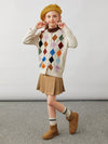 COMOBOCA 100% Wool Kids' Colorful Buttons Argyle Cardigan
