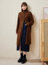 COMOBOCA 100% Wool Women's Cable Knit Long Front Button Coat