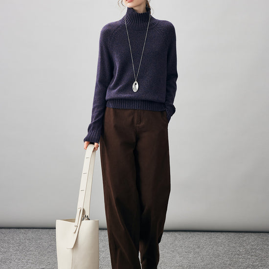 COMOBOCA 100% Cashmere Women's Ribbed Turtleneck Sweater