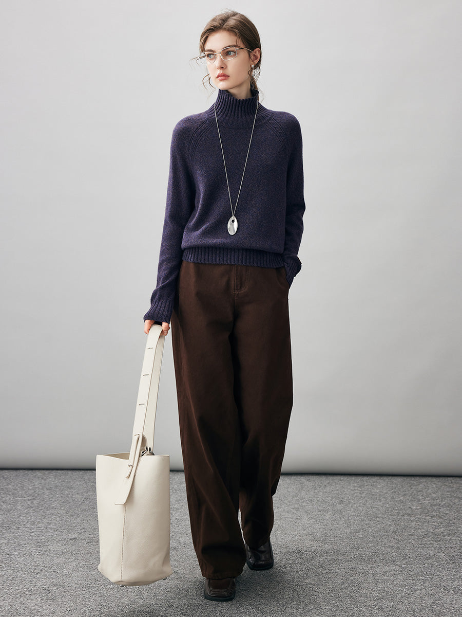 COMOBOCA 100% Cashmere Women's Ribbed Turtleneck Sweater