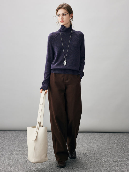 COMOBOCA 100% Cashmere Women's Ribbed Turtleneck Sweater