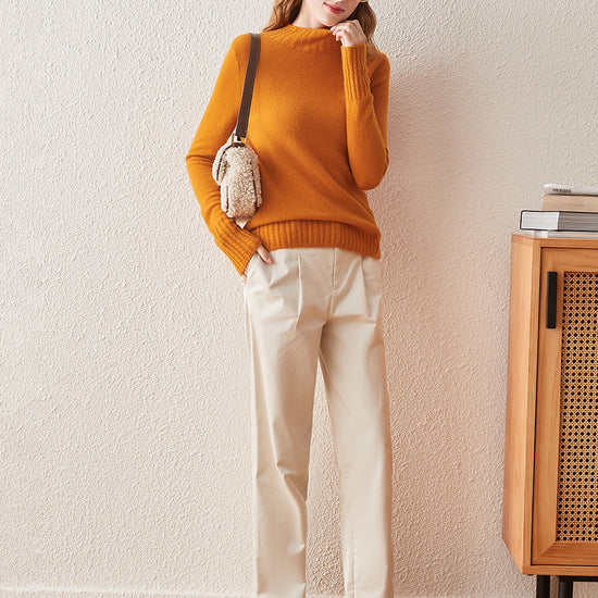 COMOBOCA 100% Cashmere Women's Mock Neck Knit Sweater