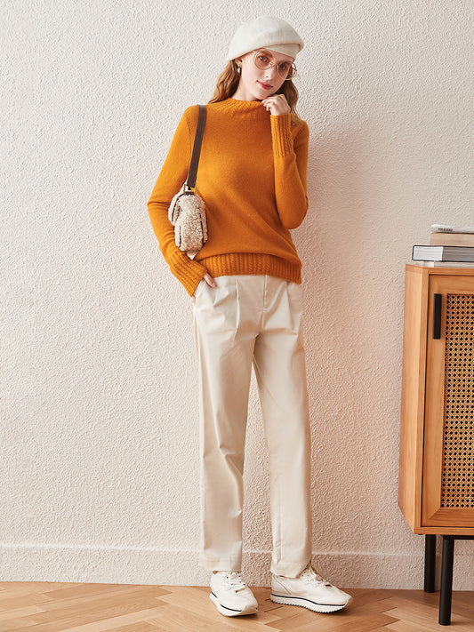 COMOBOCA 100% Cashmere Women's Mock Neck Knit Sweater