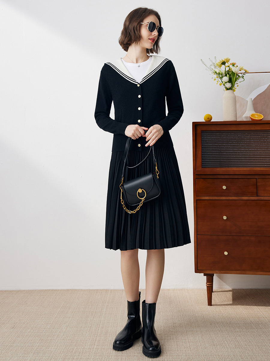 COMOBOCA 100% Cashmere Women's Sailor Collar Cardigan