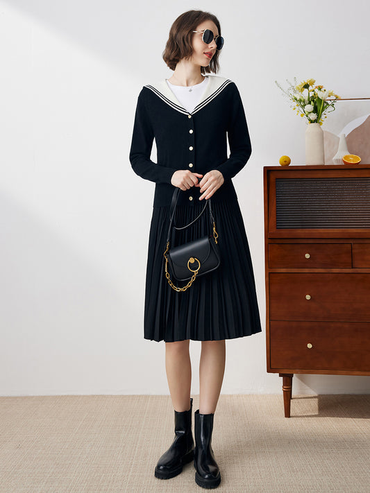 COMOBOCA 100% Cashmere Women's Sailor Collar Cardigan