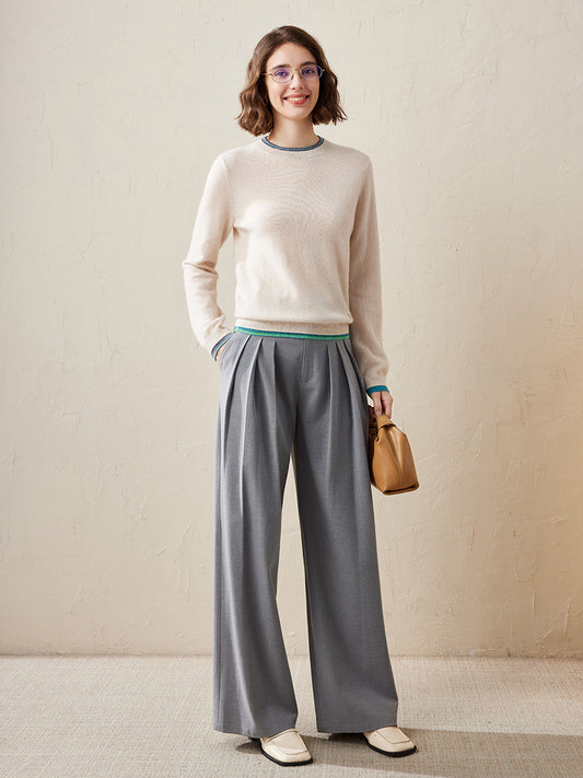 COMOBOCA 100% Cashmere Women's Color Accented Knit Pullover Sweater