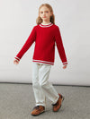COMOBOCA 100% Wool Kids' Cable Knit Round Neck Sweater