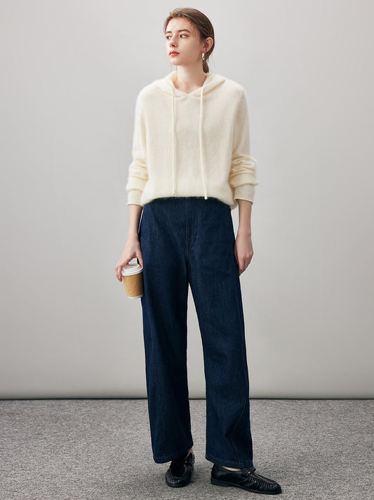 COMOBOCA Women's Wool Fuzzy Hooded Sweater