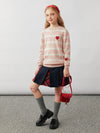 COMOBOCA 100% Wool Kids' Striped Heart Round Neck Sweater
