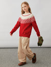 COMOBOCA 100% Wool Kids' Fair Isle Pattern Round Neck Sweater