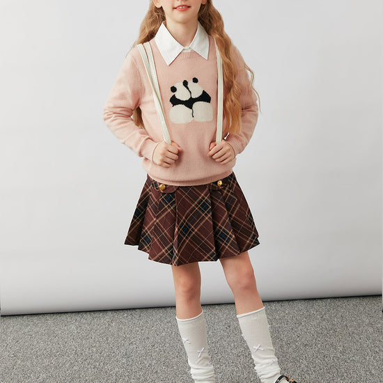 COMOBOCA 100% Wool Kids' Panda Pattern Round Neck Sweater