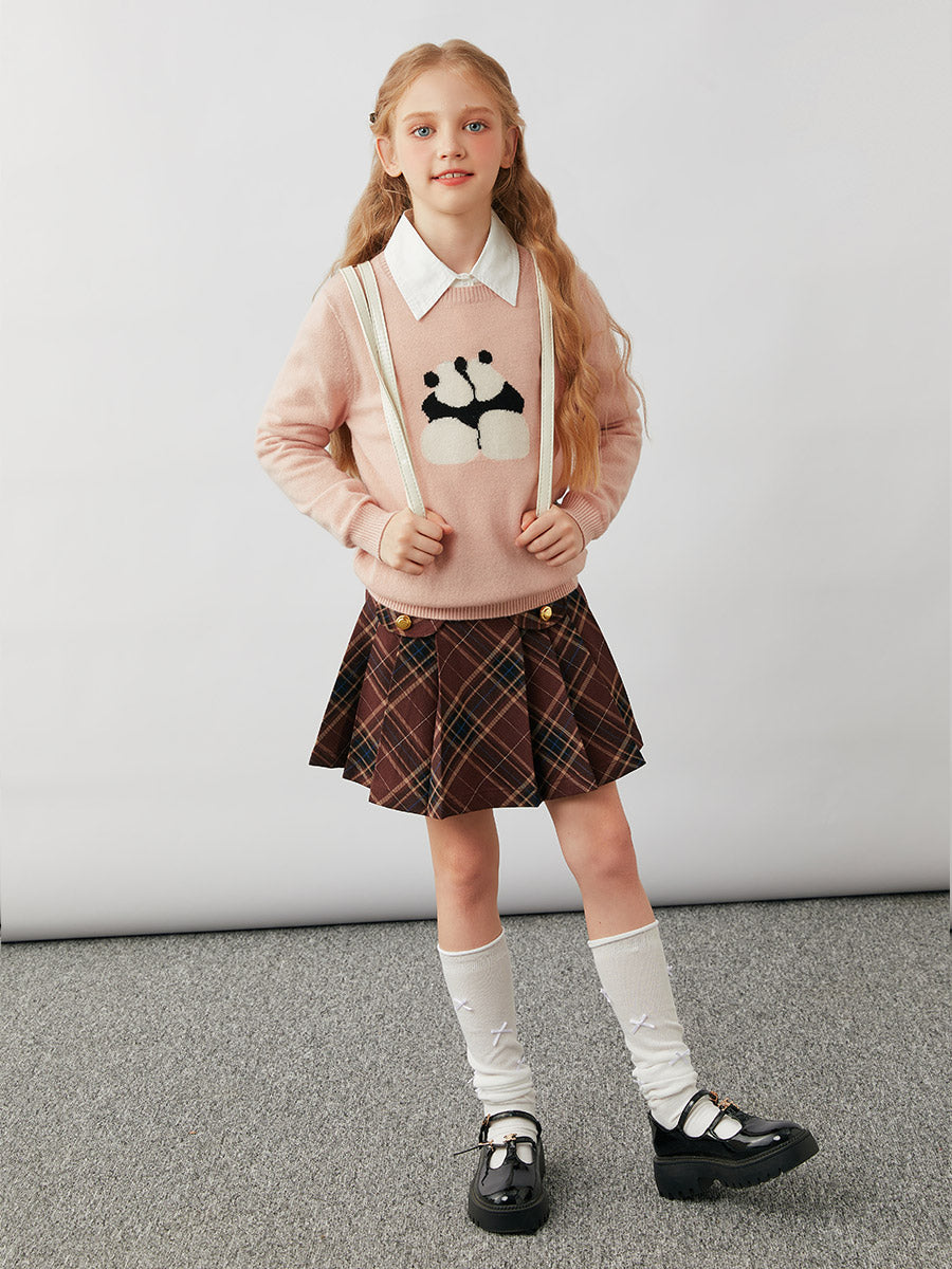 COMOBOCA 100% Wool Kids' Panda Pattern Round Neck Sweater