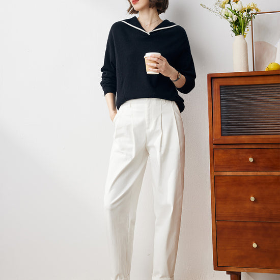 COMOBOCA 100% Cashmere Women's Sailor Collar Sweater
