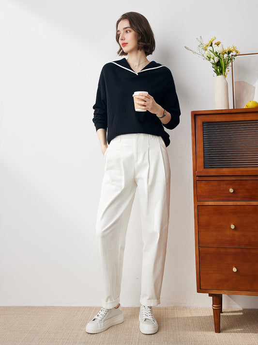 COMOBOCA 100% Cashmere Women's Sailor Collar Sweater