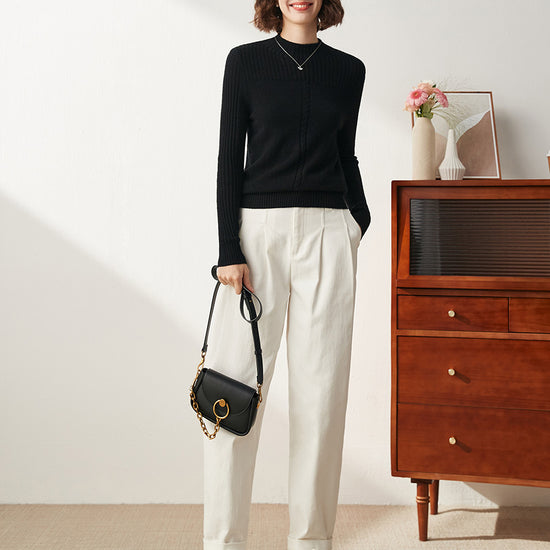 COMOBOCA 100% Cashmere Women's Mock Neck Cable Knit Sweater