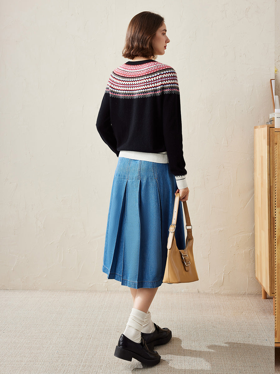 COMOBOCA 100% Cashmere Women's Fair Isle Knit Sweater