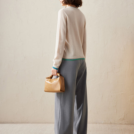 COMOBOCA 100% Cashmere Women's Color Accented Knit Pullover Sweater