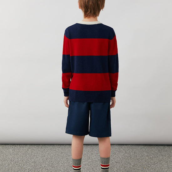COMOBOCA 100% Wool Kids' Striped Henley Sweater