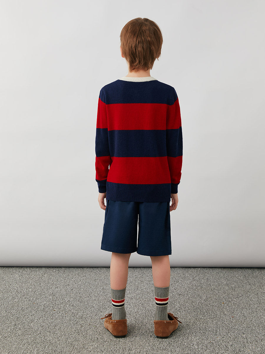 COMOBOCA 100% Wool Kids' Striped Henley Sweater