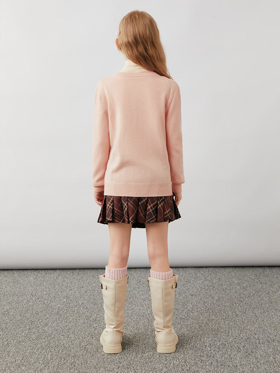 COMOBOCA 100% Wool Kids' Colorful Heart Shaped Buttons Cardigan