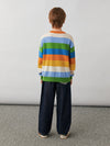 COMOBOCA 100% Wool Kids' Colorful Striped Round Neck Cardigan