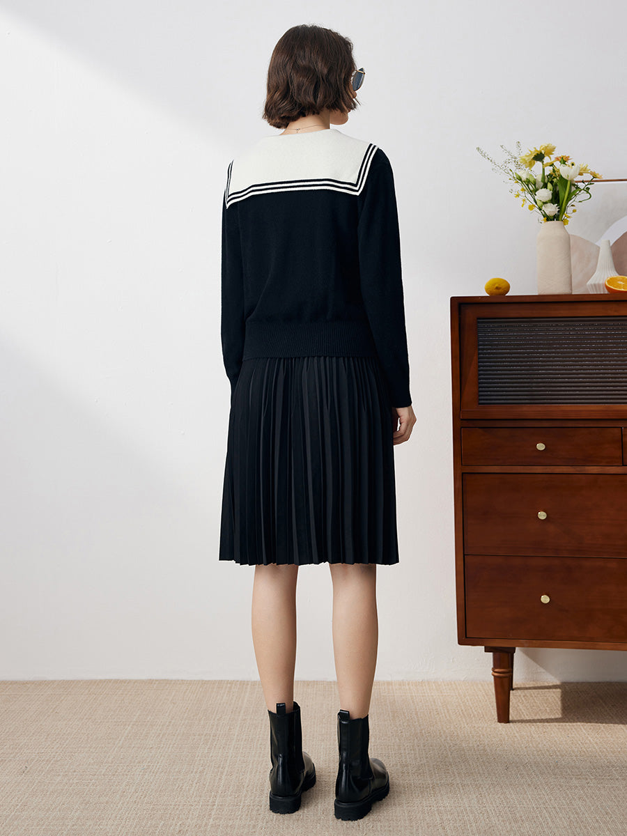 COMOBOCA 100% Cashmere Women's Sailor Collar Cardigan