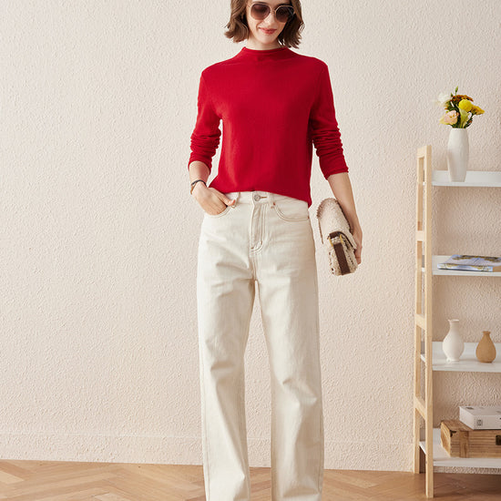 COMOBOCA 100% Cashmere Women's Round Neck Knit sweater