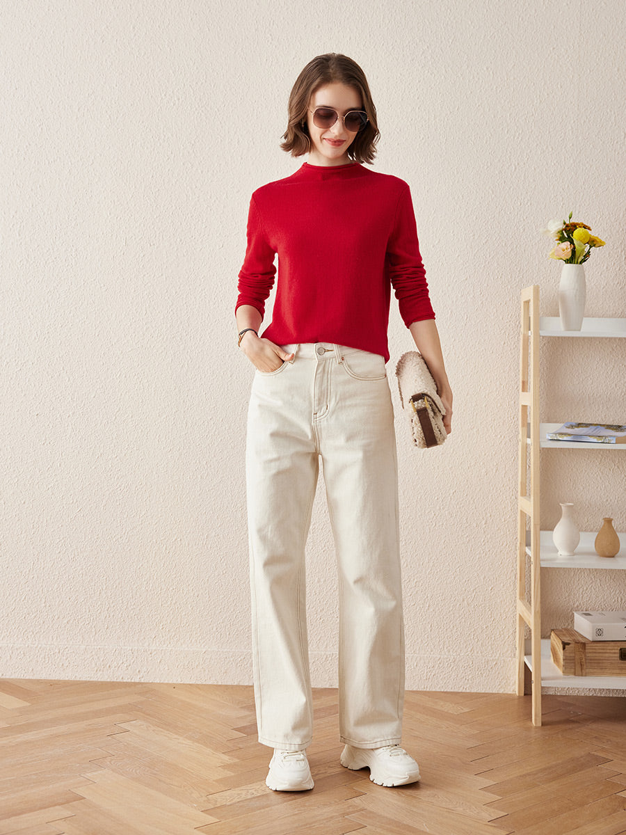 COMOBOCA 100% Cashmere Women's Round Neck Knit sweater