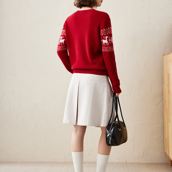 COMOBOCA 100% Cashmere Women's Cozy Reindeer Fair Isle Knit Sweater