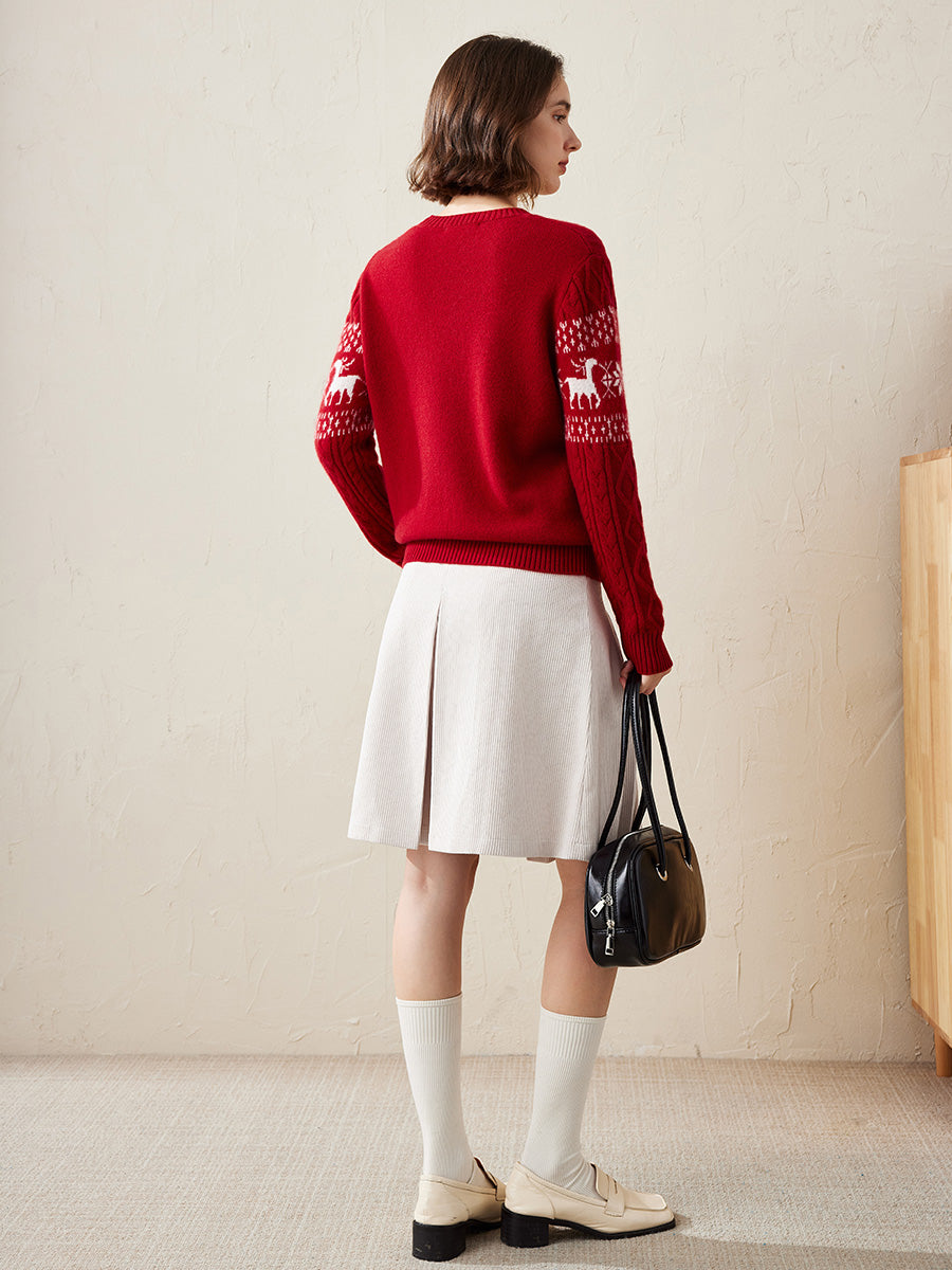 COMOBOCA 100% Cashmere Women's Cozy Reindeer Fair Isle Knit Sweater