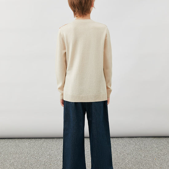 COMOBOCA 100% Wool Kids' Argyle Round Neck Sweater