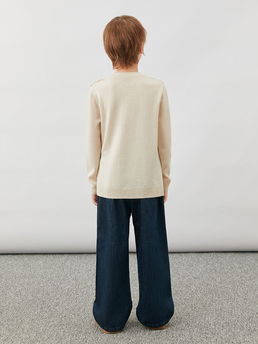 COMOBOCA 100% Wool Kids' Argyle Round Neck Sweater