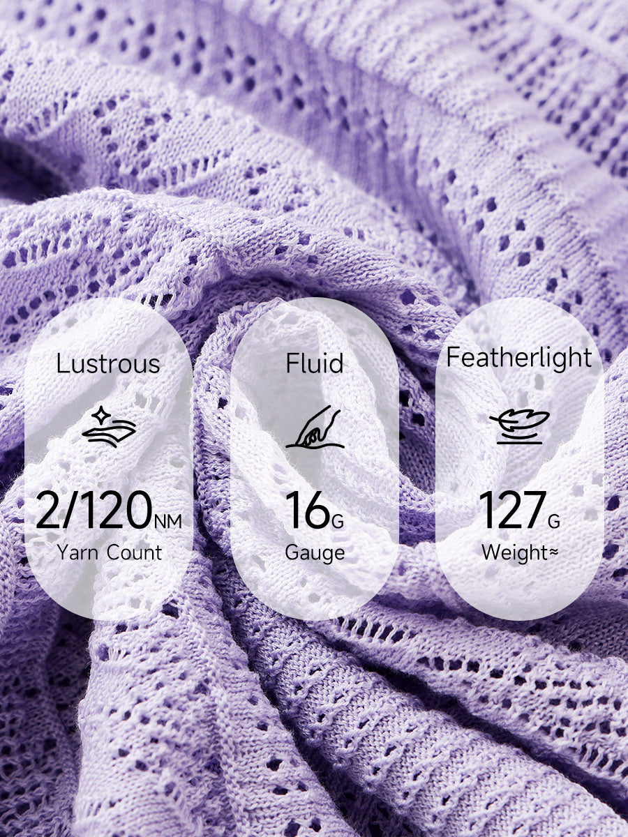 COMOBOCA Women's Scalloped Hem Openwork Knit Cardigan