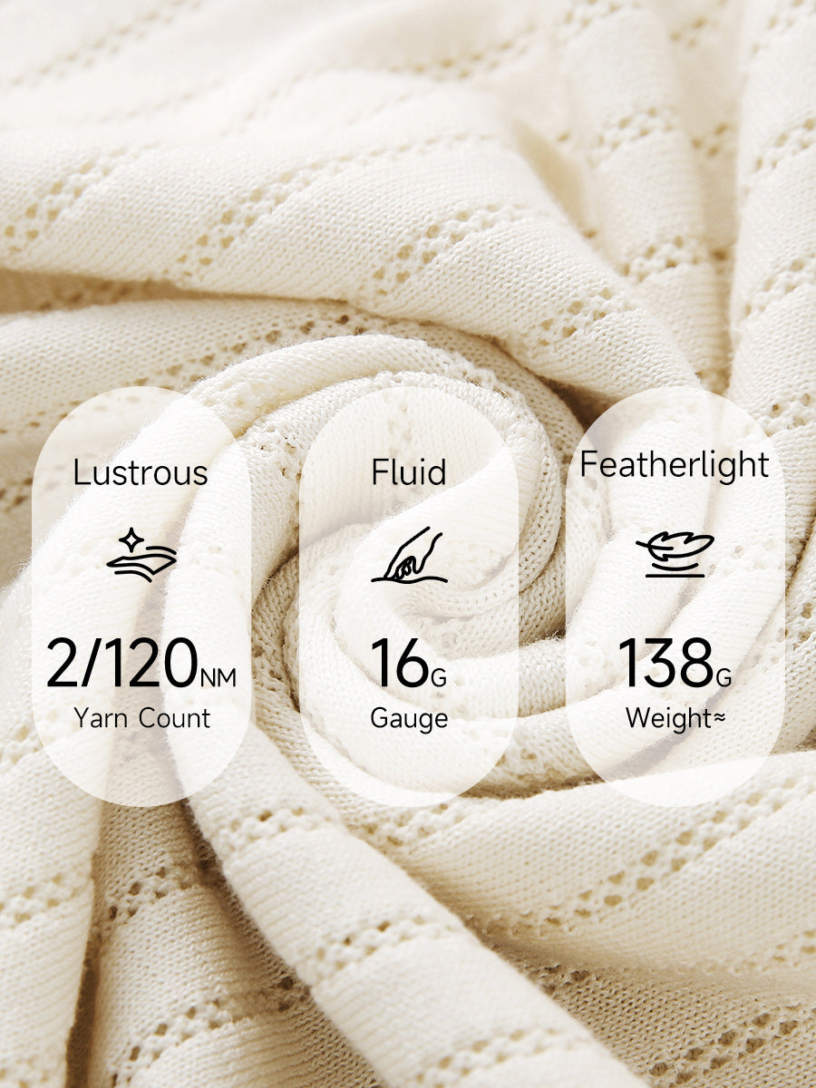 COMOBOCA Women's Scalloped Contrast Collar Openwork Knit Sweater