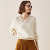 COMOBOCA BEIGE 100% cashmere V Neck Crochet Knit Sweater