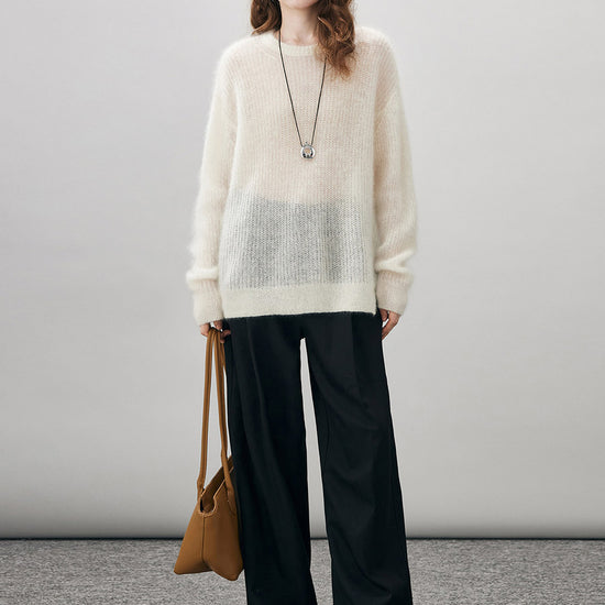 COMOBOCA Women's Mohair Sheer Knit Round Neck Sweater