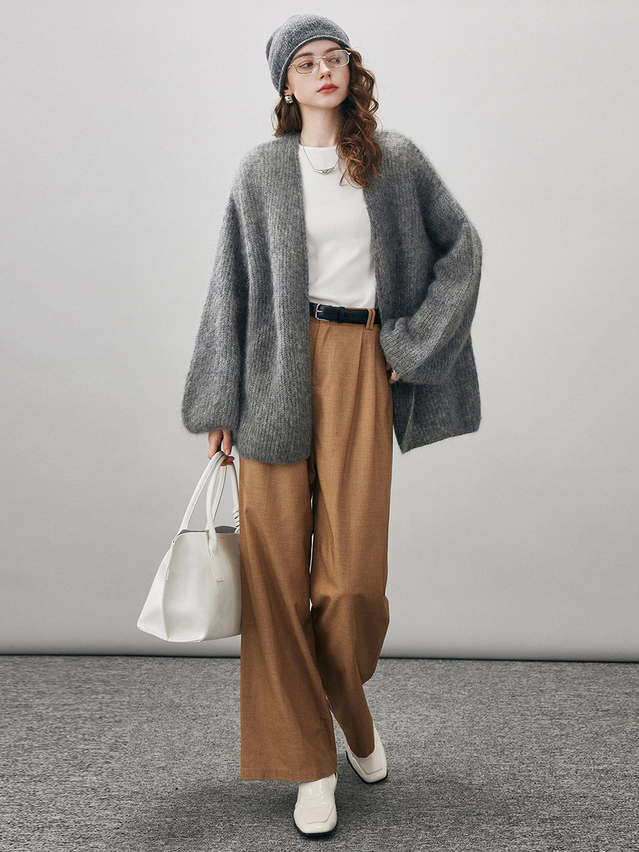 COMOBOCA Women's Mohair Fluffy Open Front Cardigan