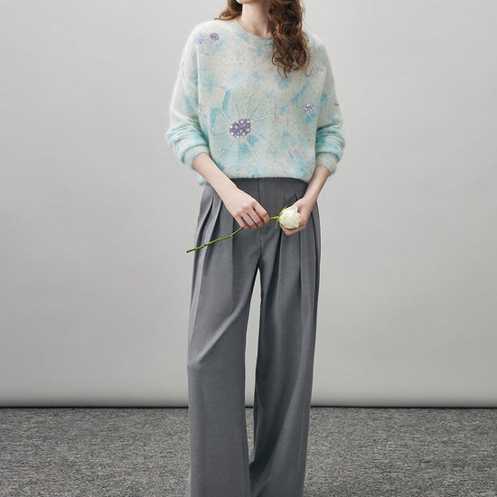 COMOBOCA Women's Floral Printed Round Neck Sweater