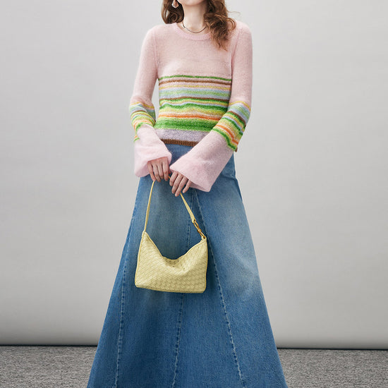 COMOBOCA Women's Rainbow Striped Flared Sleeve Sweater