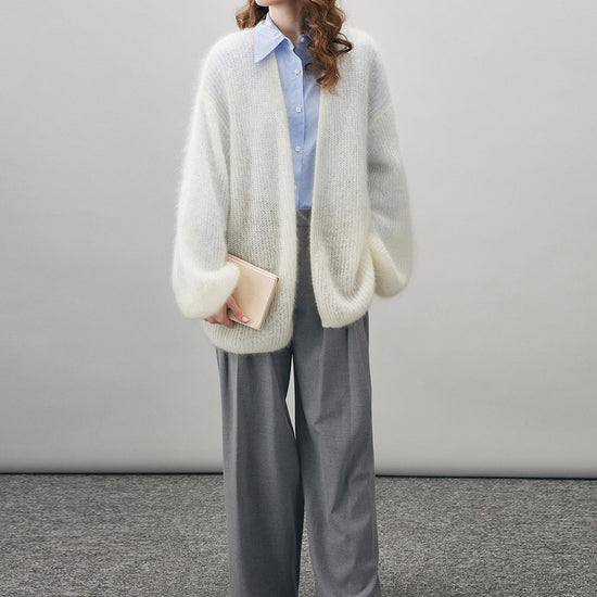 COMOBOCA Women's Mohair Fluffy Open Front Cardigan