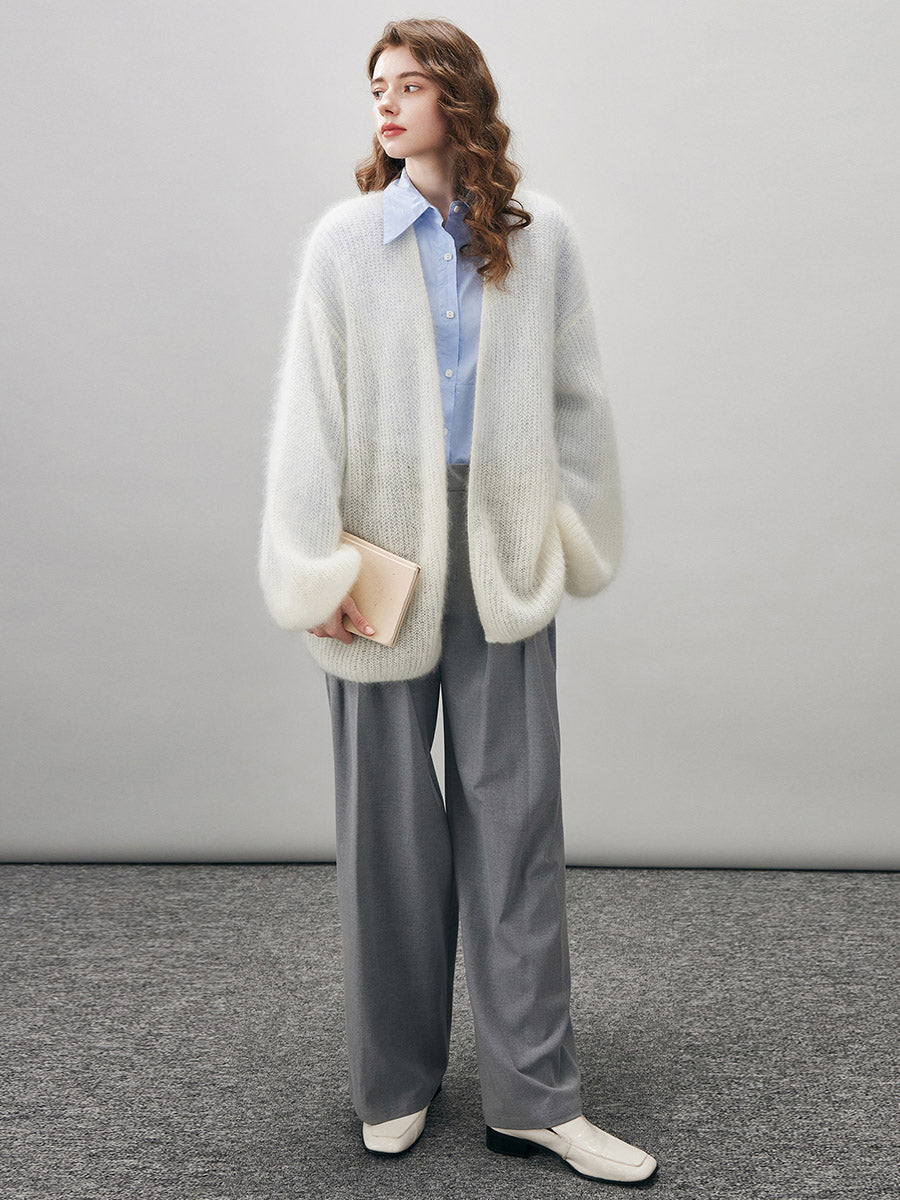 COMOBOCA Women's Mohair Fluffy Open Front Cardigan