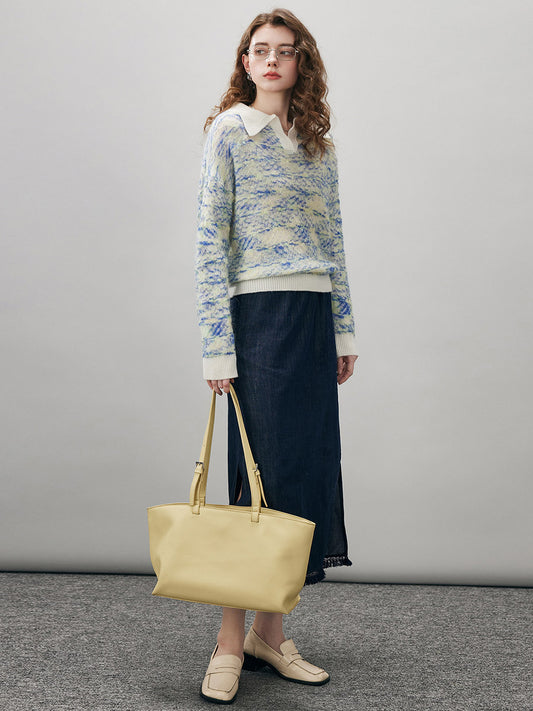 COMOBOCA Women's Wool Ribbed Knit Polo Sweater