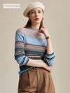 COMOBOCA 100% Wool Women's Multicolor Striped Knit Sweater