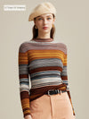 COMOBOCA 100% Wool Women's Multicolor Striped Knit Sweater