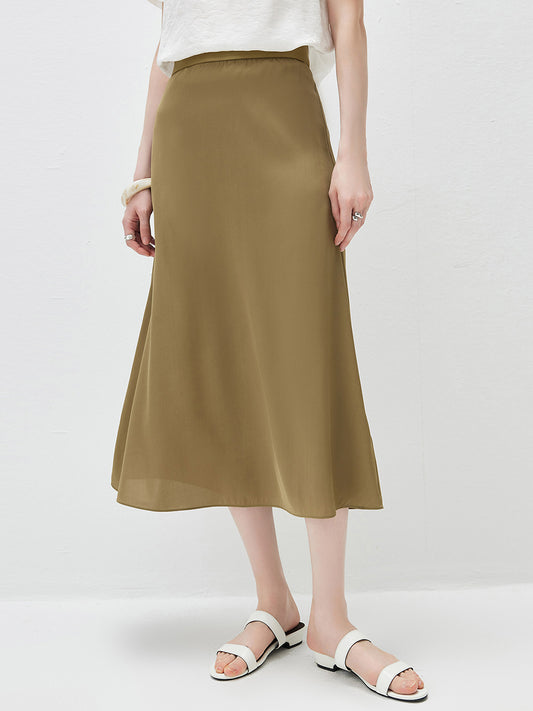 Women's solid color A-line skirt, mulberry silk blend woven