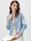 COMOBOCA Women's Pet Pointelle Knit Round Neck Cardigan