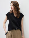 Women's V-Neck Silk-Cotton Jacquard Knit Short Sleeve T-Shirt