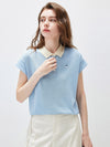 Women’s Mulberry Silk Knit Polo T-Shirt with Contrast Striped