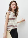 Women's Silk-Cotton Striped Crew Neck Sleeveless Knit Vest