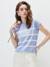 COMOBOCA Women's Cap Sleeve Striped Openwork Knit T-Shirt